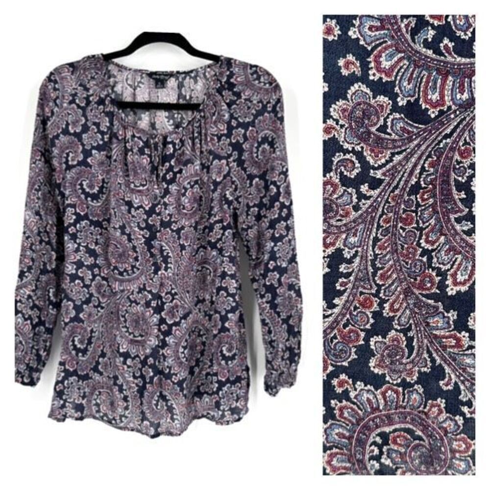 Lucky Brand Women's Paisley Keyhole Long Sleeve Shirt Multicolor Size‎ Small